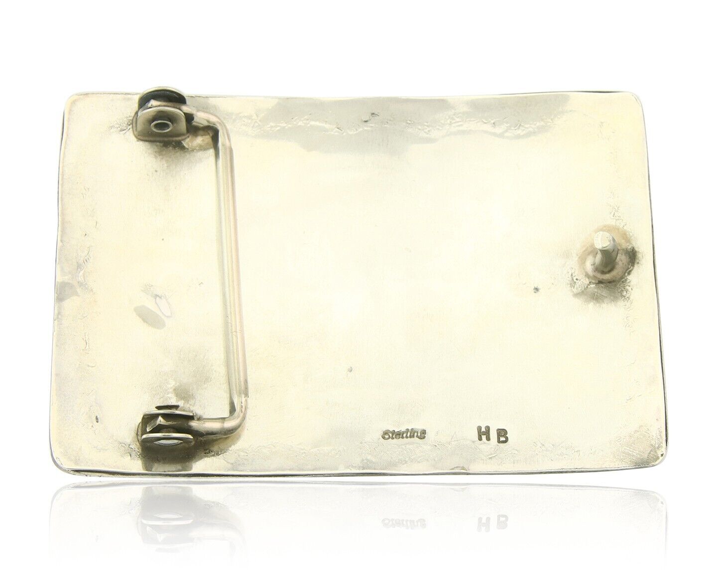 Vintage Navajo Belt Buckle 925 Silver Handmade Inlaid Gemstone Signed HB