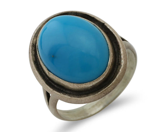 Navajo Handmade Ring 925 Silver Blue Turquoise Native American Artist C.80's