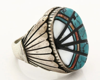 Men Zuni Ring Sterling Silver Gemstone Vintage Signed Thompson Size 11