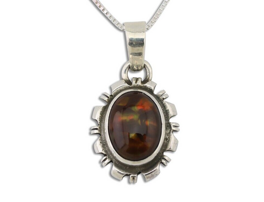 Navajo Handmade Necklace 925 Silver Fire Opal Artist Signed Sunburst C.80's