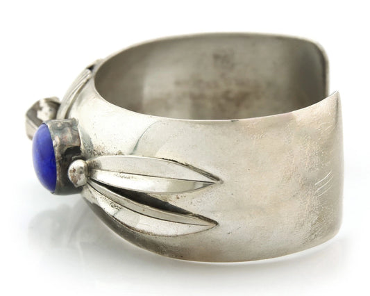Navajo Cuff Bracelet Sterling Silver Natural Lapis Signed Carol Felly Vintage