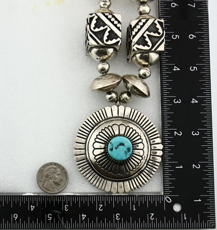 Navajo Necklace Natural Turquoise Vintage Signed Thomas Singer C.80's