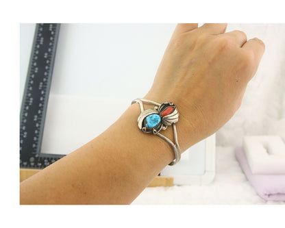 Vintage Navajo Bracelet 925 Silver Handmade Authentic Gemstone Signed SC