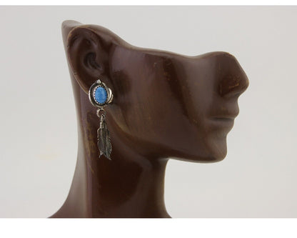 Navajo Earrings 925 Silver Blue Denim Lapis Native American Artist C.80's