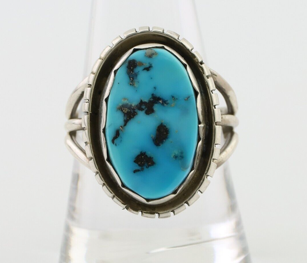 Navajo Ring 925 Silver Natural Blue Turquoise Signed Tony Guerro C.80's