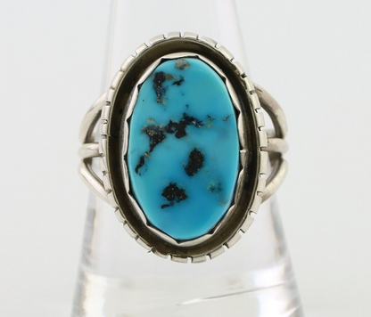 Navajo Ring 925 Silver Natural Blue Turquoise Signed Tony Guerro C.80's
