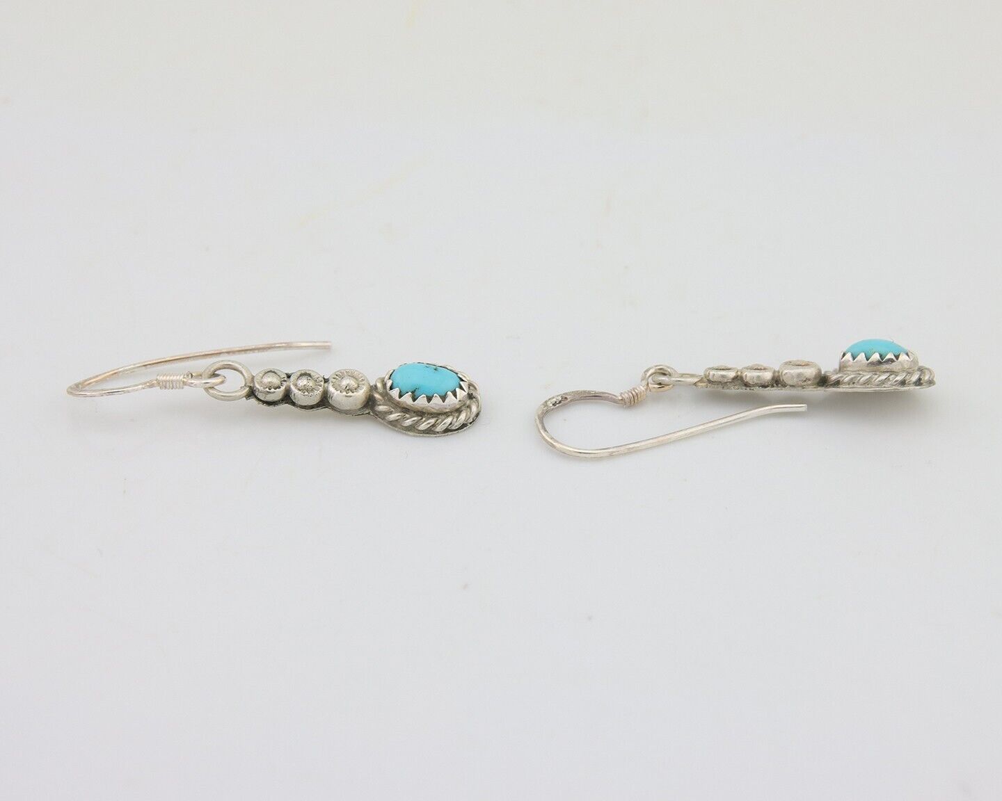 Navajo Earrings 925 Silver Blue Turquoise Artist Signed DB C.80's