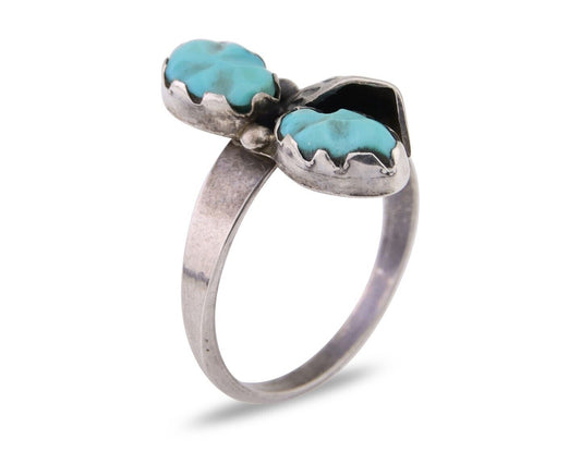 Navajo Ring 925 Silver Natural Blue Turquoise Native American Artist C.80's