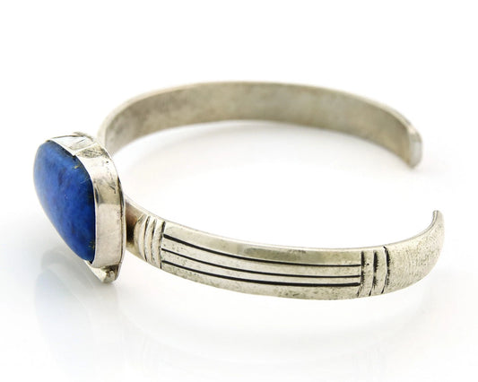 Navajo Cuff Bracelet Sterling Silver Denim Lapis Vintage Signed H Begaye