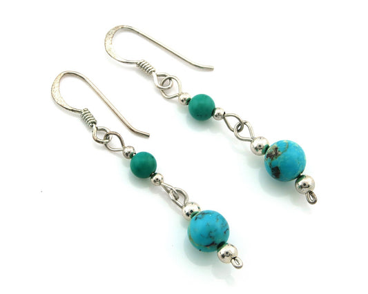 Navajo Dangle Earrings Sterling Silver Natural Turquoise Vintage Handmade