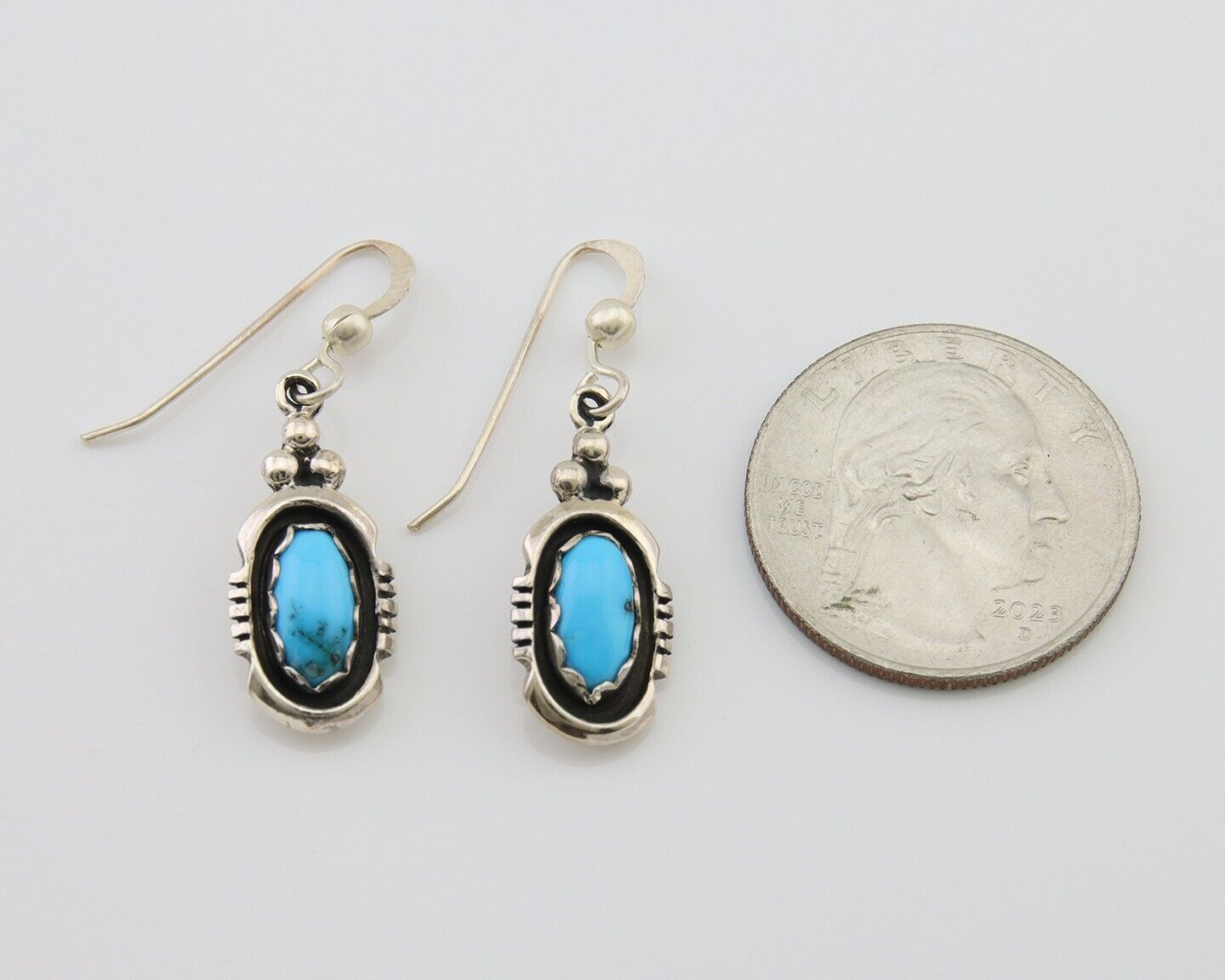 Navajo Dangle Earrings 925 Silver Sleeping Beauty Native Artist C80s