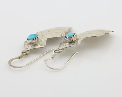 Navajo Dangle Earrings 925 Silver Natural Turquoise Artist Signed JB C.80's