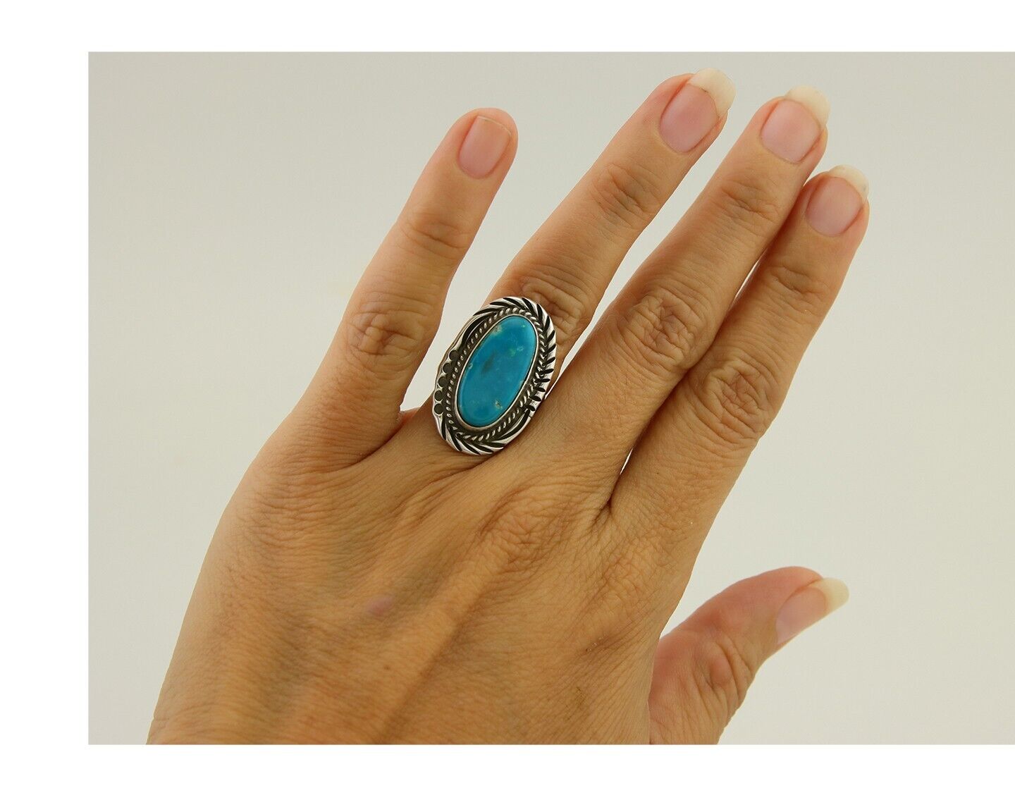 Navajo Ring 925 Sterling Silver Turquoise Native American Artist C.80's