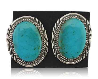 Navajo Dangle Earrings 925 Silver Kingman Turquoise Artist Signed Begay C.80's