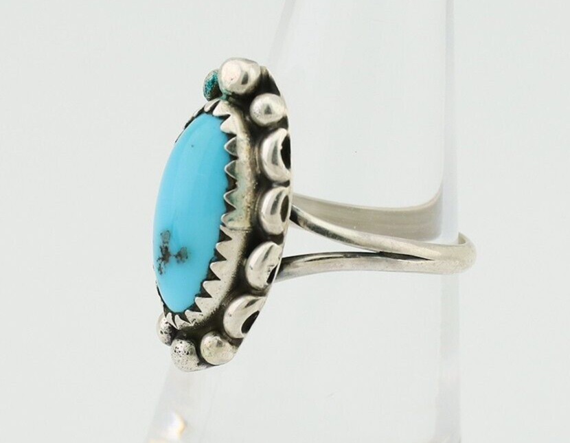 Navajo Ring 925 Silver Sleeping Beauty Turquoise Artist Signed SC C.80's