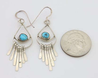 Navajo Dangle Earrings 925 Silver Natural Turquoise Artist Signed JB C.80's