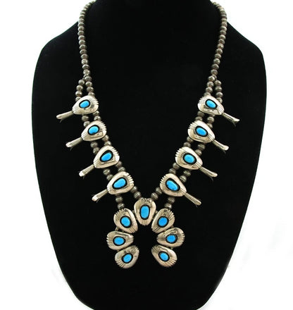 Navajo Squash Necklace Set Sterling Silver Turquoise Vintage Handmade
