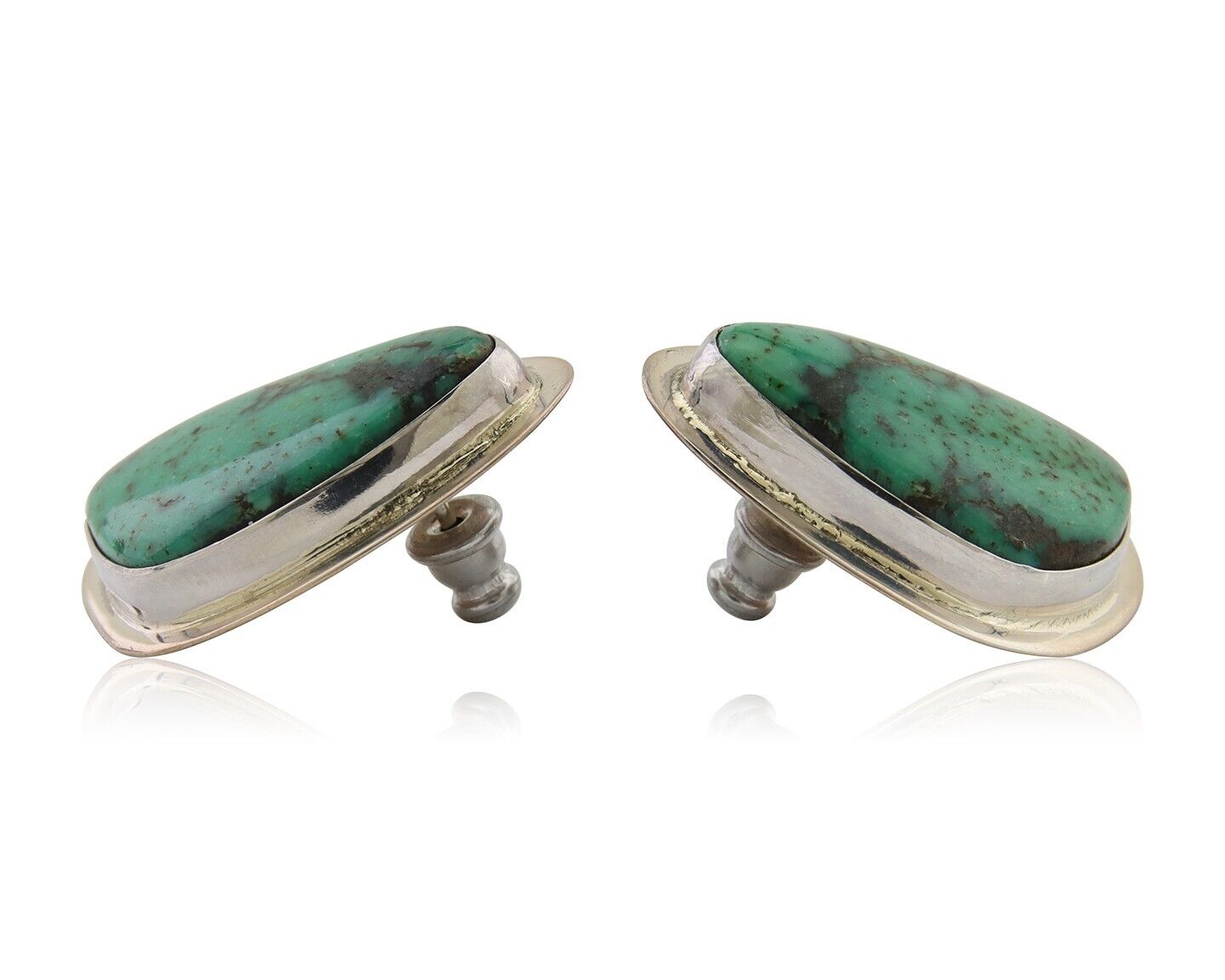 Navajo Shield Earrings 925 Silver Natural Turquoise Artist Signed M.S. C.80's