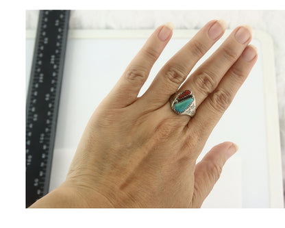 Vintage Navajo Ring 925 Sterling Silver Natural Gemstone Authentic Size 8.75