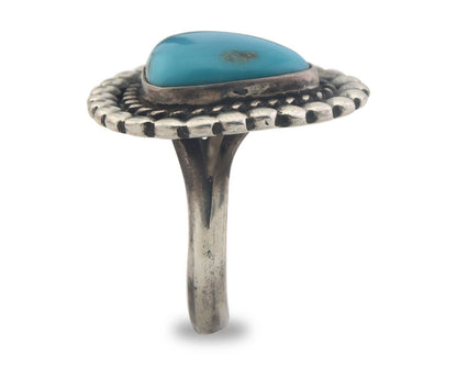 Navajo Ring 925 Sterling Natural Turquoise Native Artist C.80's Size 7.25