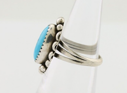 Navajo Ring 925 Silver Sleeping Beauty Turquoise Artist Signed SC C.80's