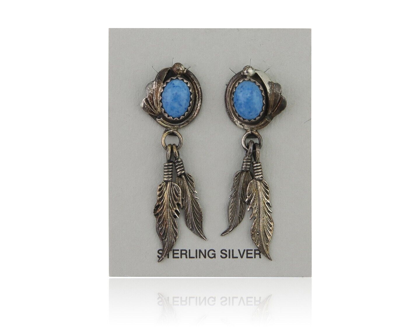 Navajo Earrings 925 Silver Blue Denim Lapis Native American Artist C.80's