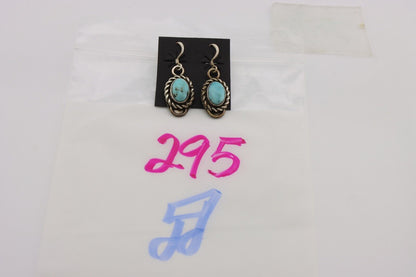 Navajo Earrings 925 Silver Natural Blue Turquoise Native American Artist C.80s