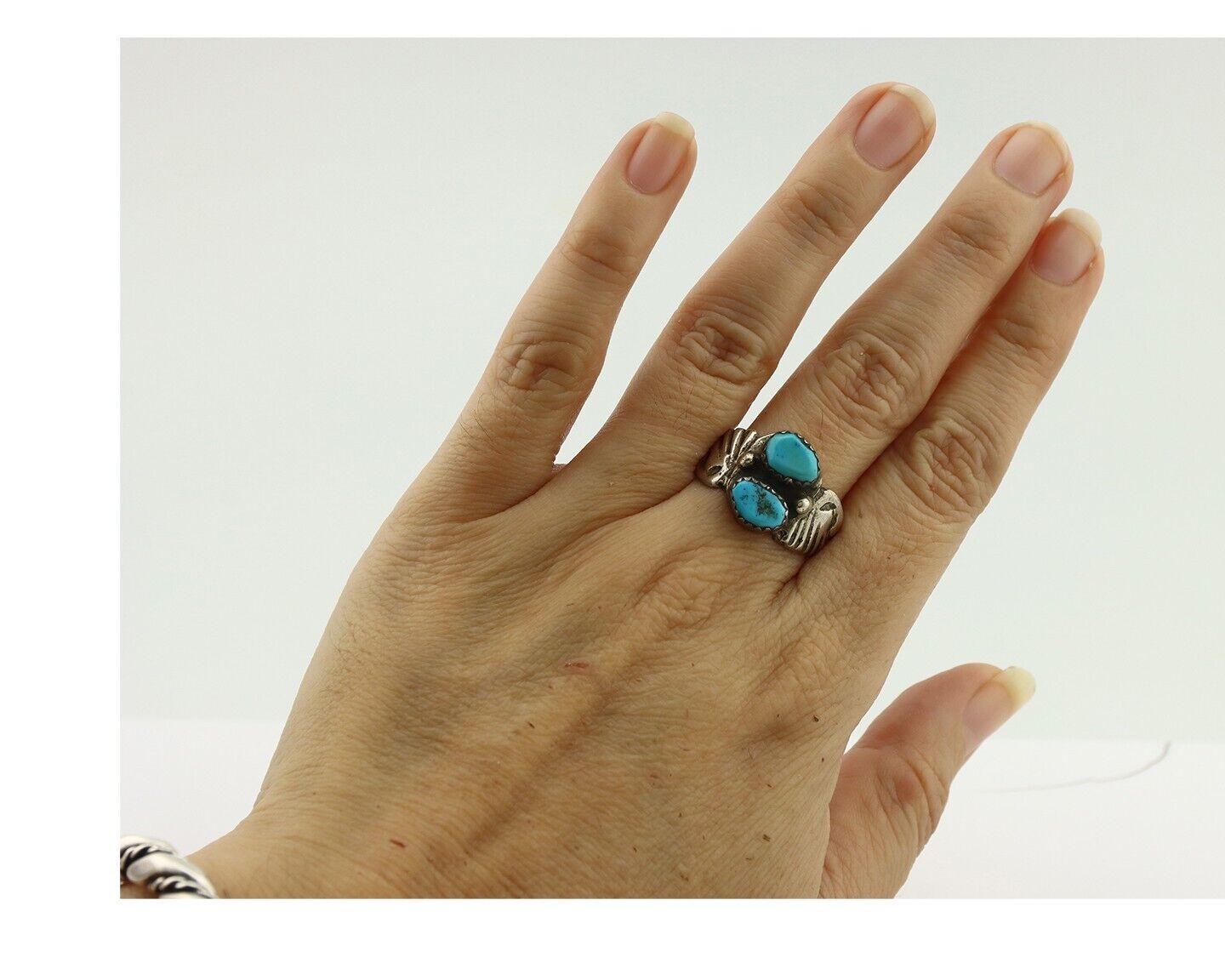 Zuni Ring .925 Silver Natural Sleeping Beauty Turquoise Native Artist C.80's