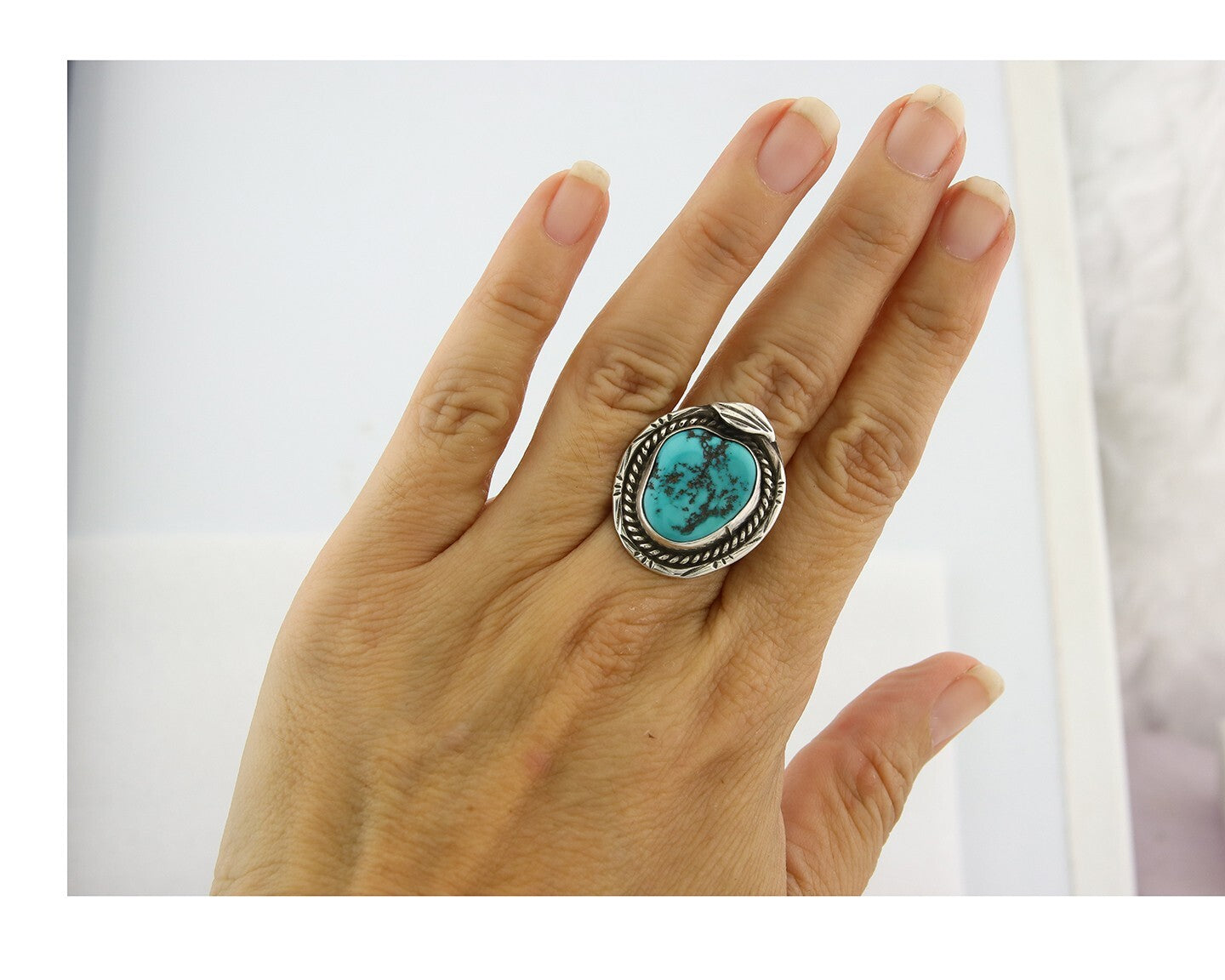 Navajo Ring Sterling Silver Authentic Turquoise Handmade Size 7.0