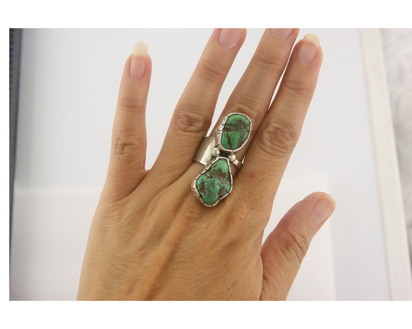 Vintage Navajo Ring 925 Sterling Authentic Turquoise Handmade Size 8.0