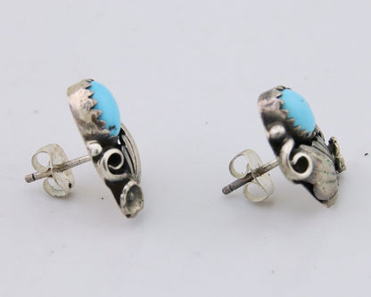 Navajo Handmade Earrings 925 Silver Natural Turquoise Native American Artist 80s
