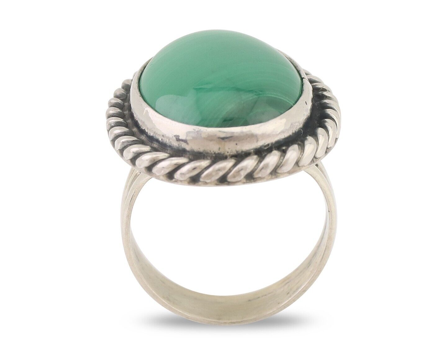 Navajo Ring 925 Silver Natural Malachite Native American Artist Size 7.0 C.80's