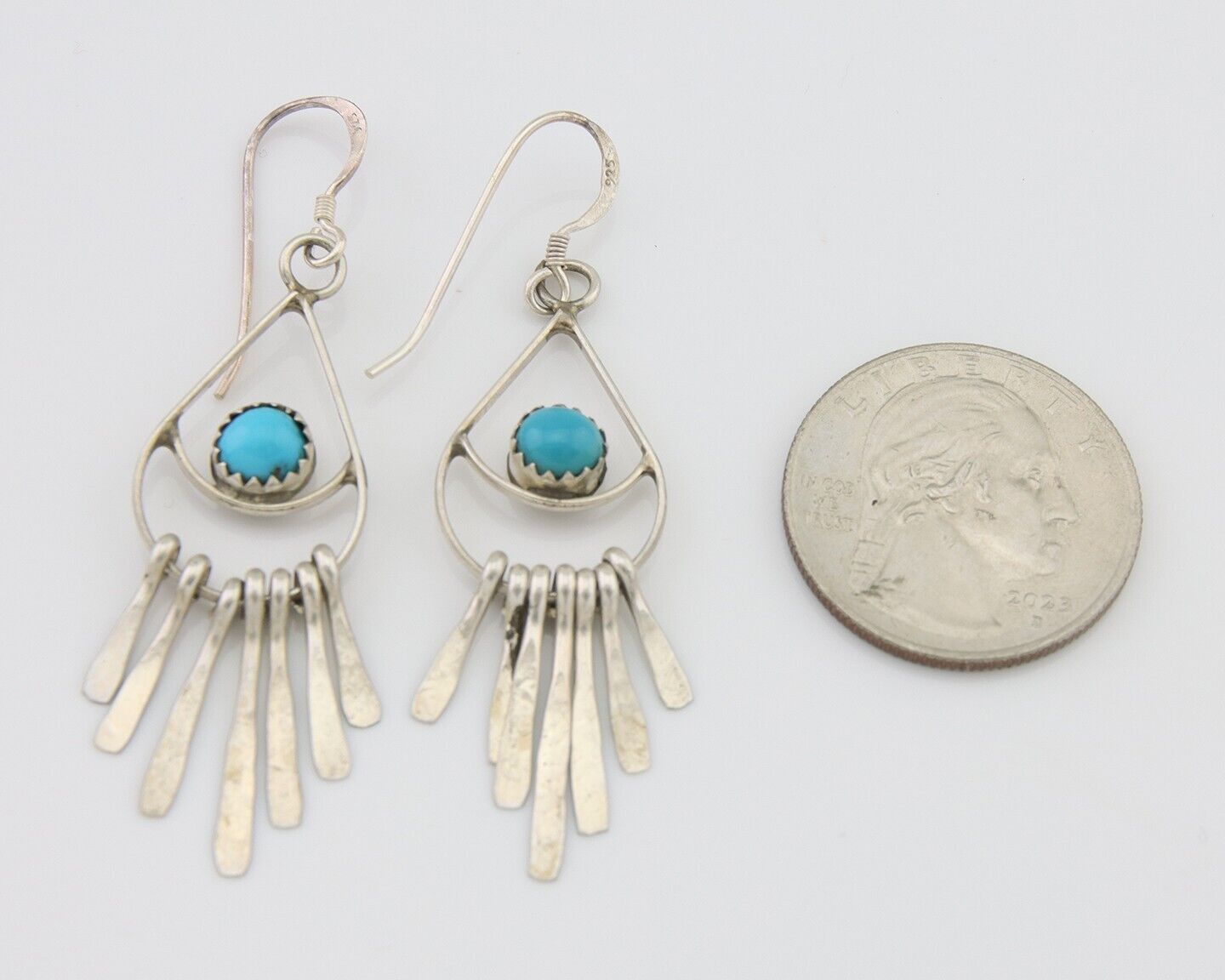 Navajo Dangle Earrings 925 Silver Natural Turquoise Artist Signed JB C.80's