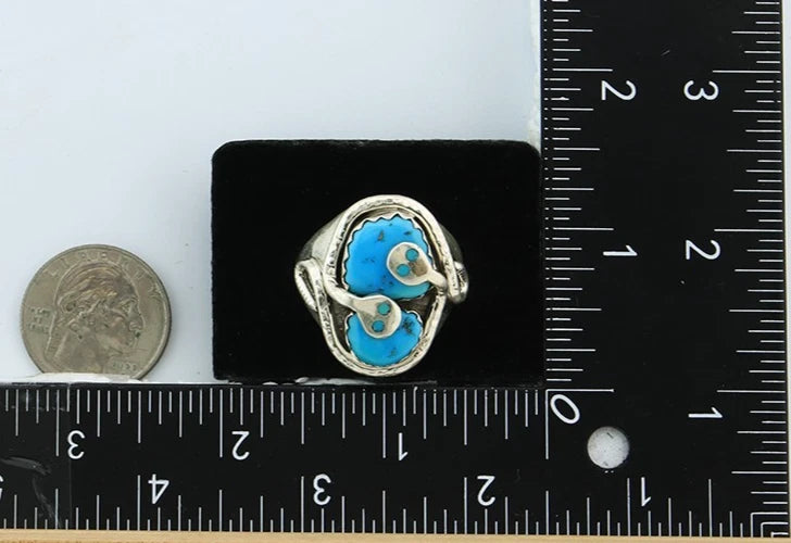 Men Zuni Snake Ring Sterling Silver Turquoise Signed Effie Calavasa Size 12.75