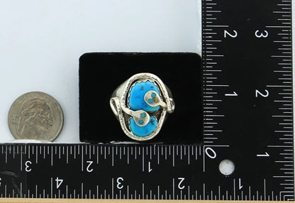 Men Zuni Snake Ring Sterling Silver Turquoise Signed Effie Calavasa Size 12.75