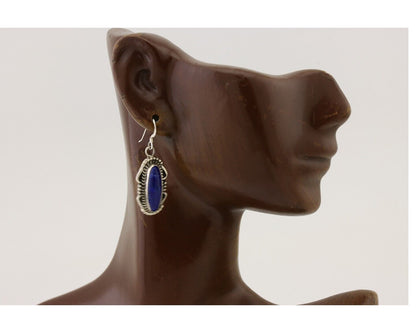 Navajo Dangle Earrings 925 Silver Lapis Lazuli Native American Artist C.80's