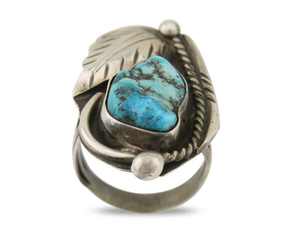 Navajo Ring 925 Silver Natural Blue Turquoise Signed David Garcia C.80's