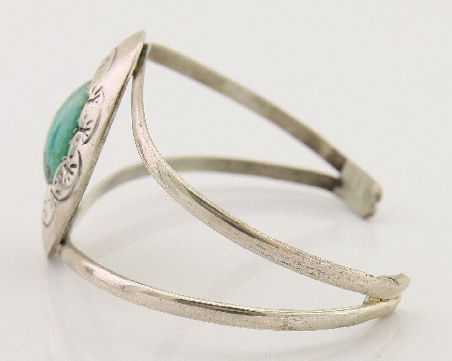 Navajo Hand Stamped Cuff Bracelet Turquoise 925 Silver Native American Artist
