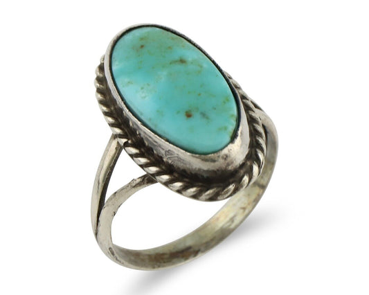 Navajo Ring 925 Silver Kingman Turquoise Artist Native American Signed C.80's