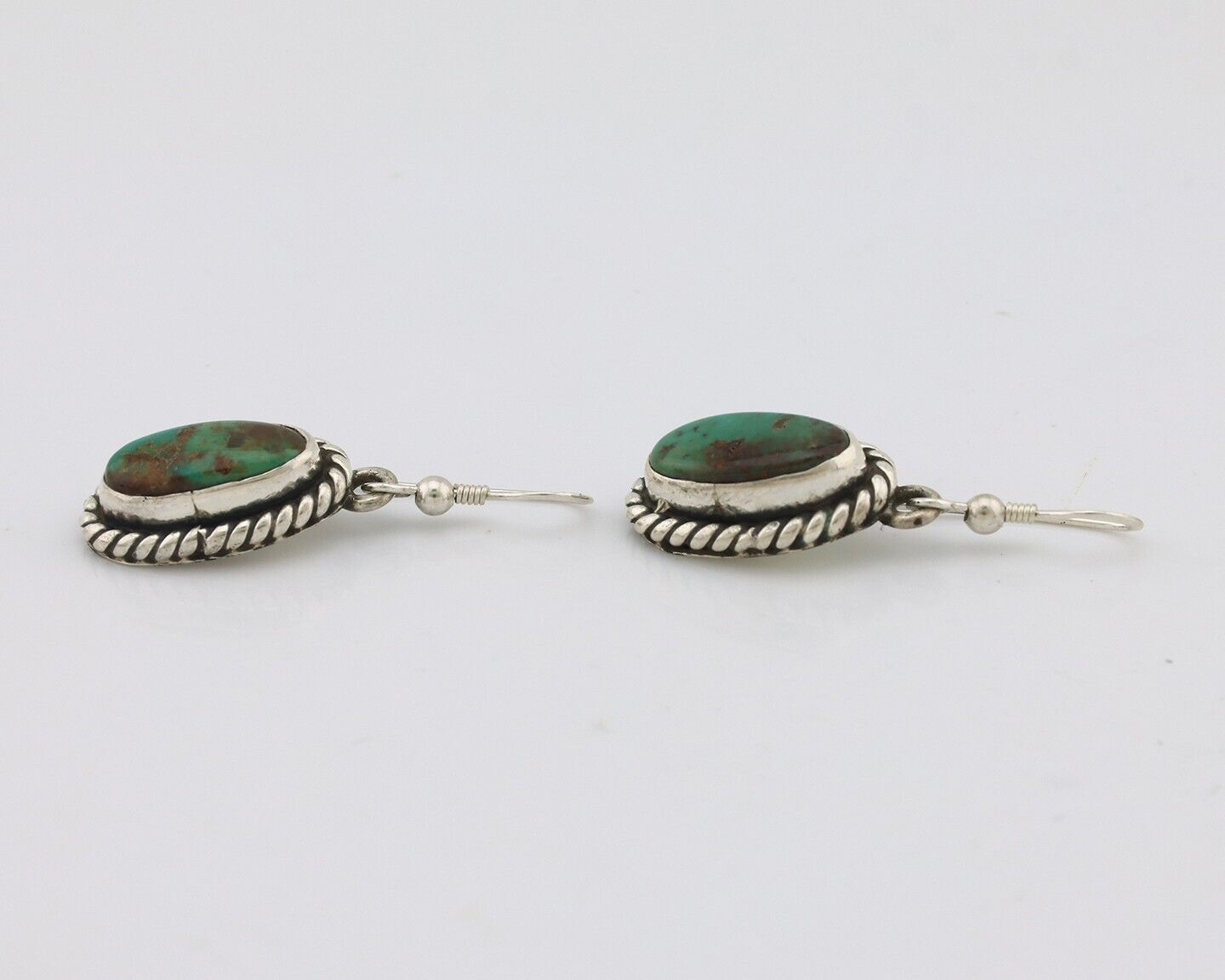 Navajo Earrings 925 Silver Natural Green Turquoise Native Artist C.80s