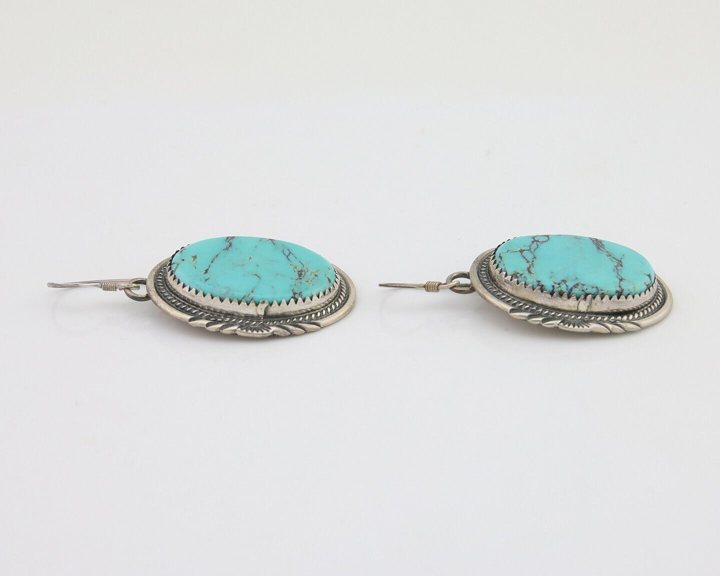 Navajo Dangle Earrings 925 Silver Natural Turquoise Artist Signed Mike Begay C80