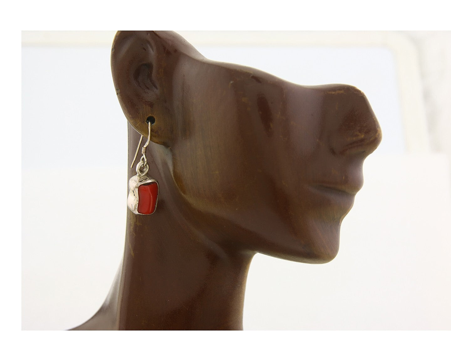 Navajo Earrings 925 Silver Natural Coral Native American Artist C.80's