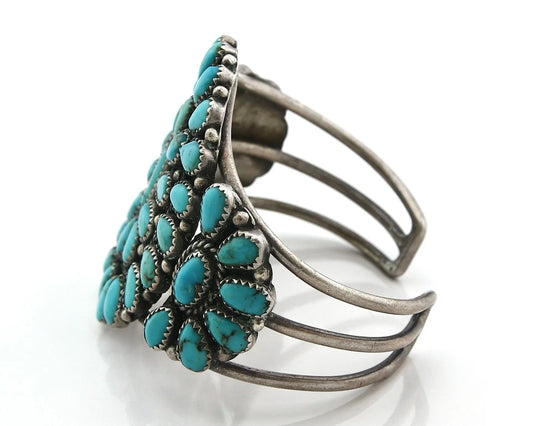Navajo Cuff Bracelet Sterling Silver Kingman Vintage Turquoise Native Artist C80