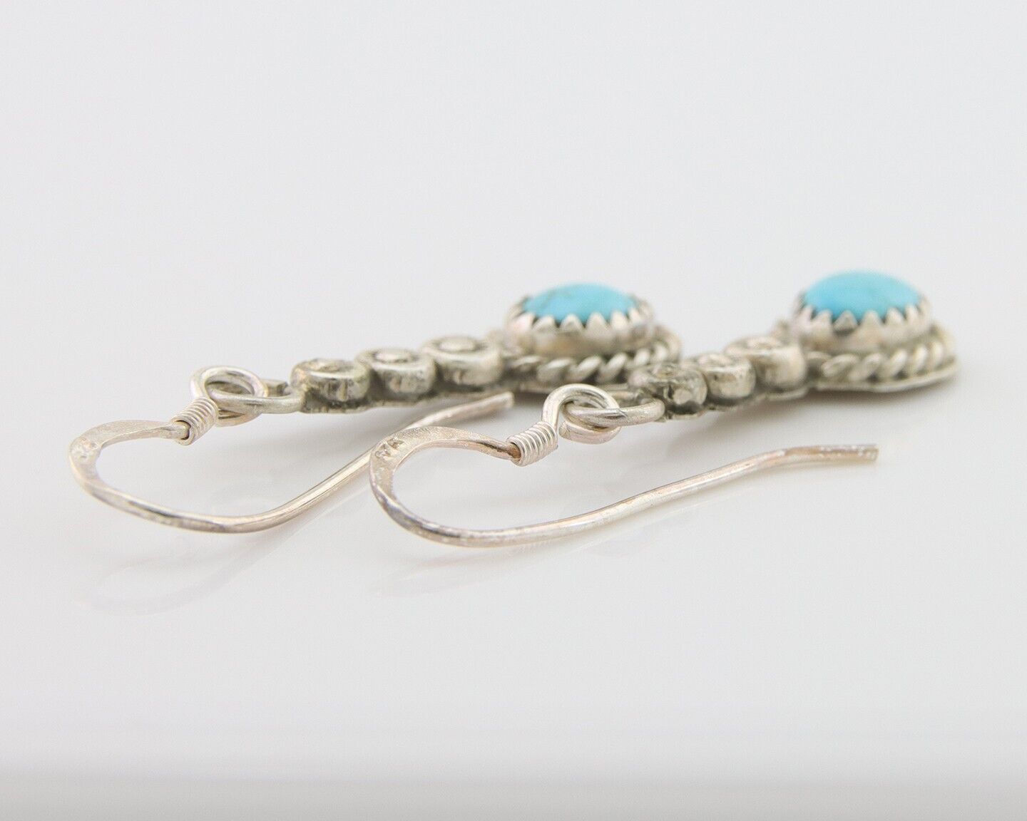 Navajo Earrings 925 Silver Blue Turquoise Artist Signed DB C.80's