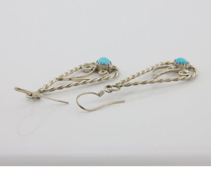 Navajo Dangle Earrings 925 Silver Natural Turquoise Artist Signed JB C.80's