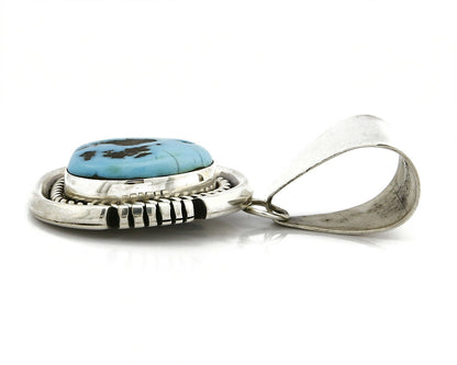 Navajo Handmade .925 Sterling Silver Blue Turquoise Hand Cut Pendant