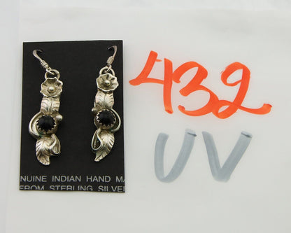 Navajo Earrings 925 Silver Handmade Natural Onyx Signed DB C.80's