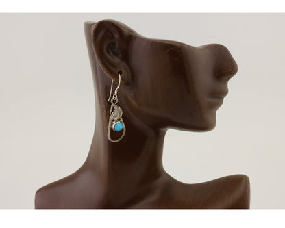 Navajo Dangle Earrings 925 Silver Sleeping B Turquoise Native Artist C.80's