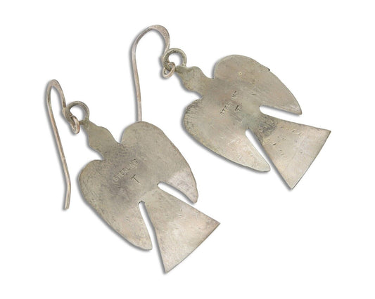 Navajo Thunderbird Earrings 925 Silver Natural Turquoise Native Artist C.80's