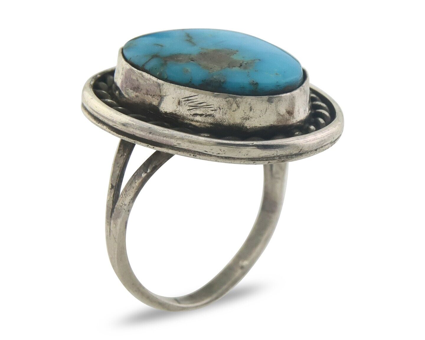Navajo Ring 925 Sterling Natural Turquoise Native Artist C.80's Size 7.25